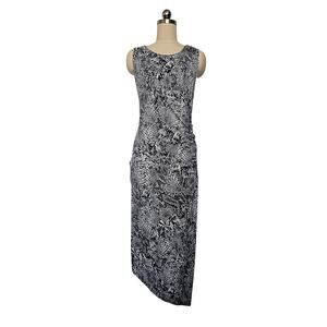 Calvin Klein Asymmetrical Ruched Snake Print Midi Dress, Sz S, PTP: 17in
